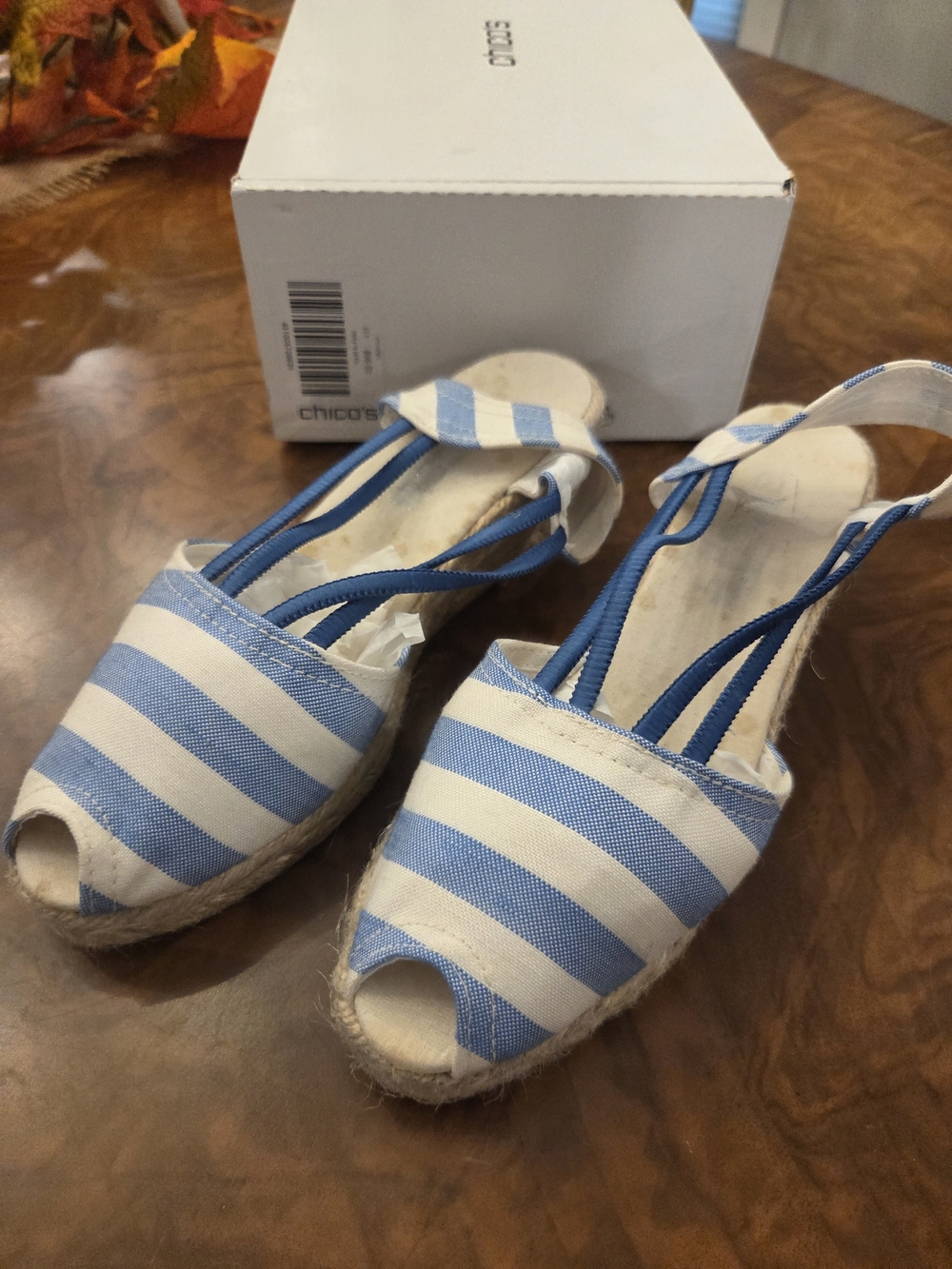 Chico's Blue & White Striped Espadrille Sandals